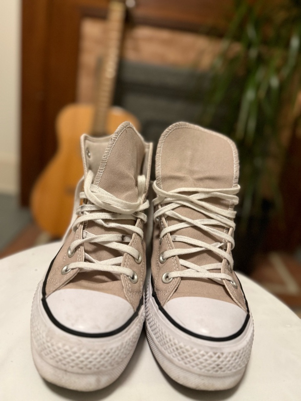Converse High Top Sneakers in Beige and White